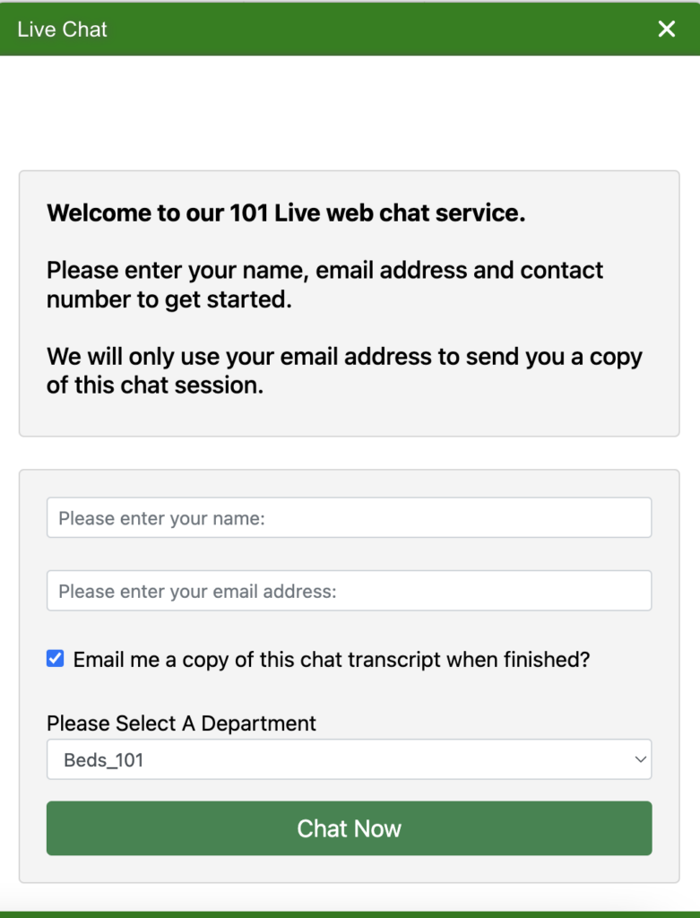 Bedfordshire Police Live Chat Live Chat Directory