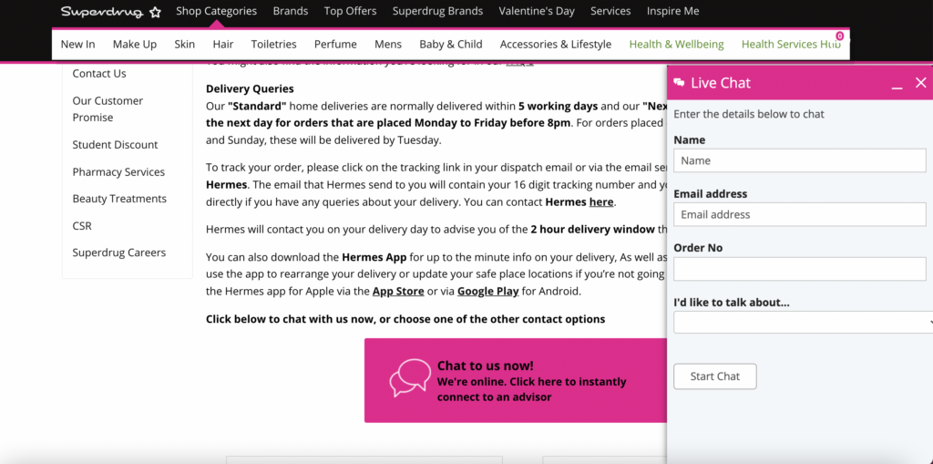 Superdrug Live Chat Customer Service Live Chat Directory