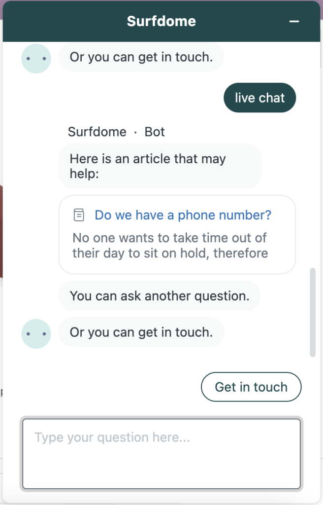 surfdome live chat button