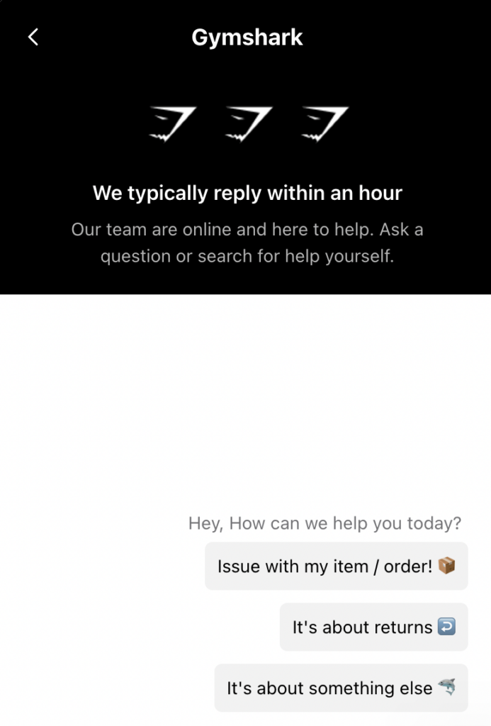 gymshark chat screenshot